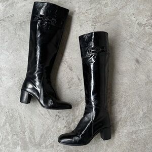 Vintage 1970s Gucci patent GG horsebit Black Knee-High Leather Boots 36
